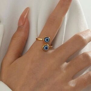 Gold Stainless Steel Evil Eye Adjustable Ring